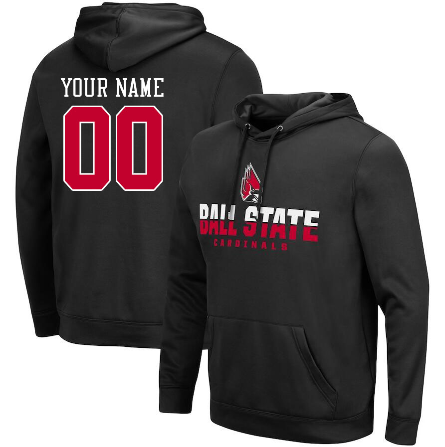 Custom Ball State Cardinals Name And Number Hoodie-Black